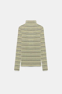 STRIPED MOCK NECK T-SHIRT