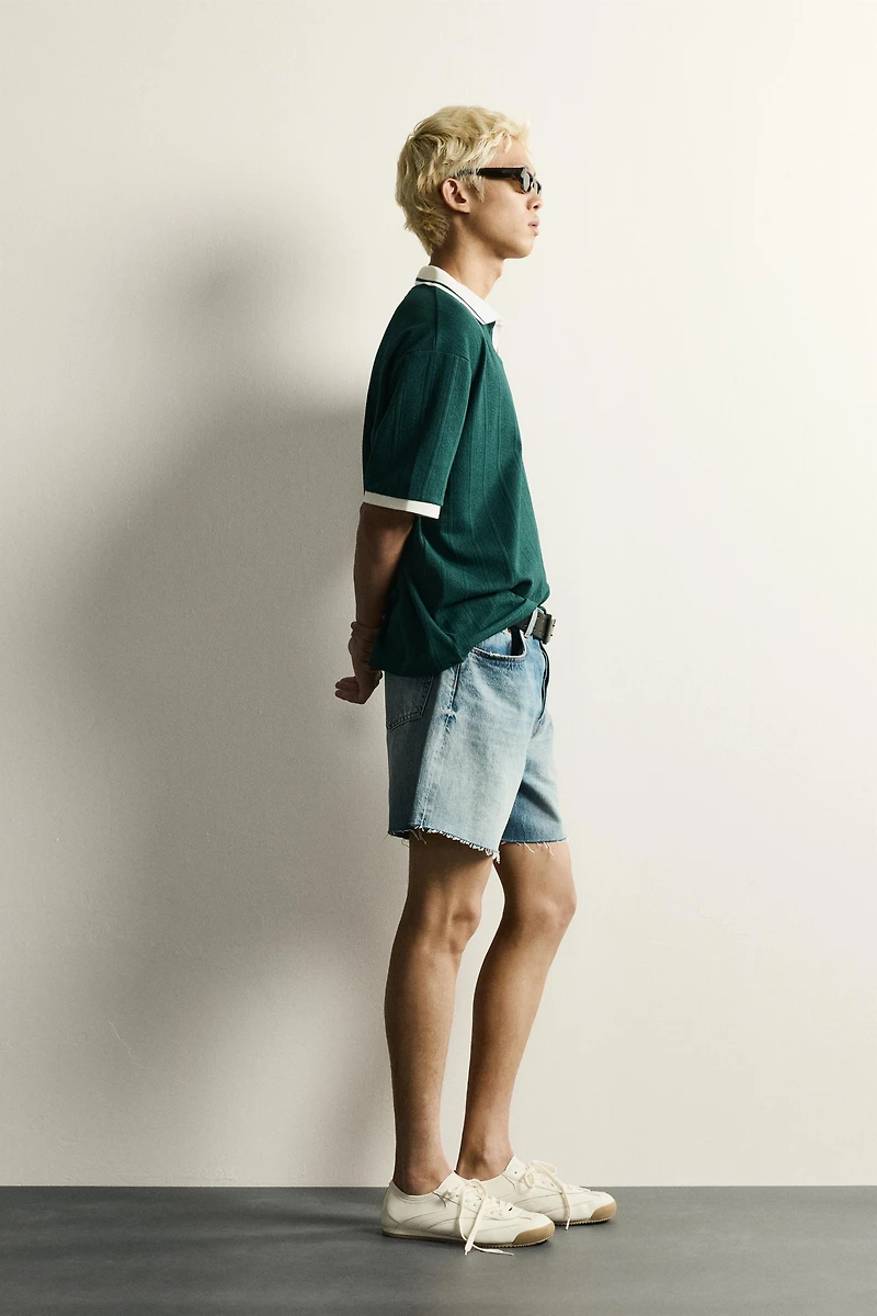 RELAXED FIT TEXTURED EMBROIDERED POLO