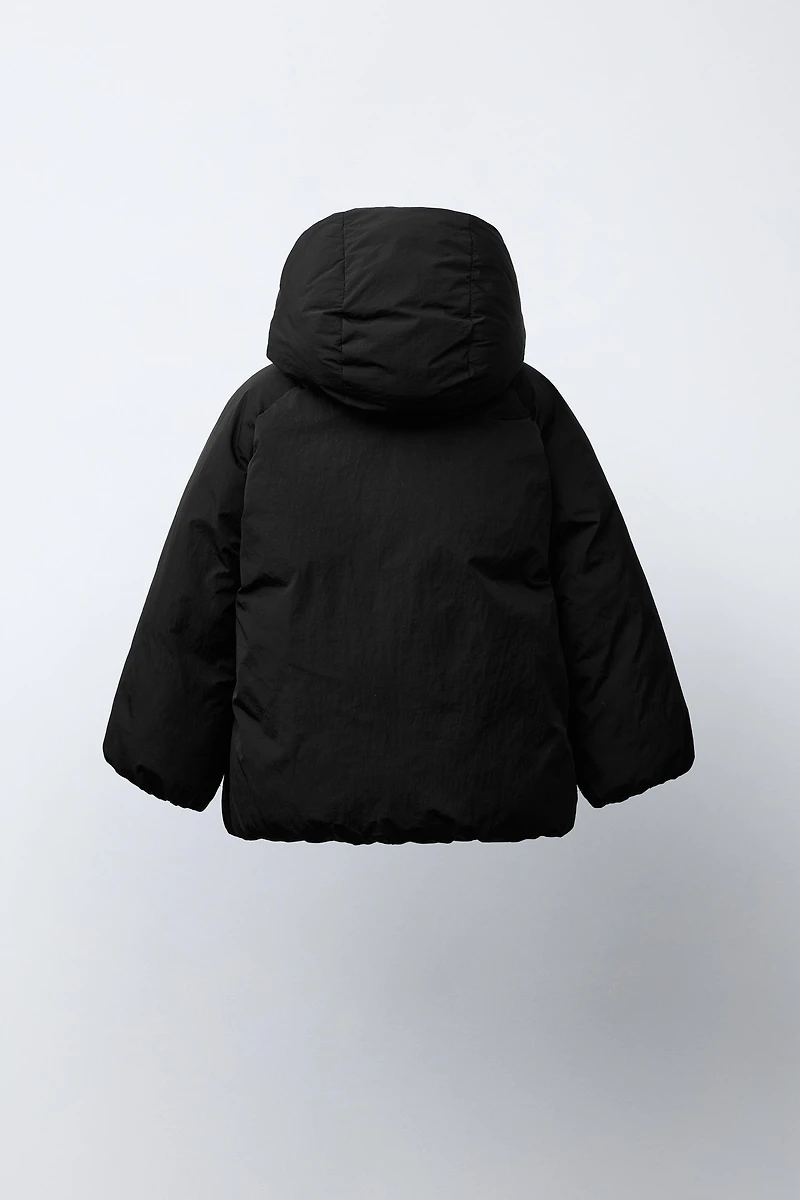 DOUBLE-BREASTED HOODED COAT WITH BOWS