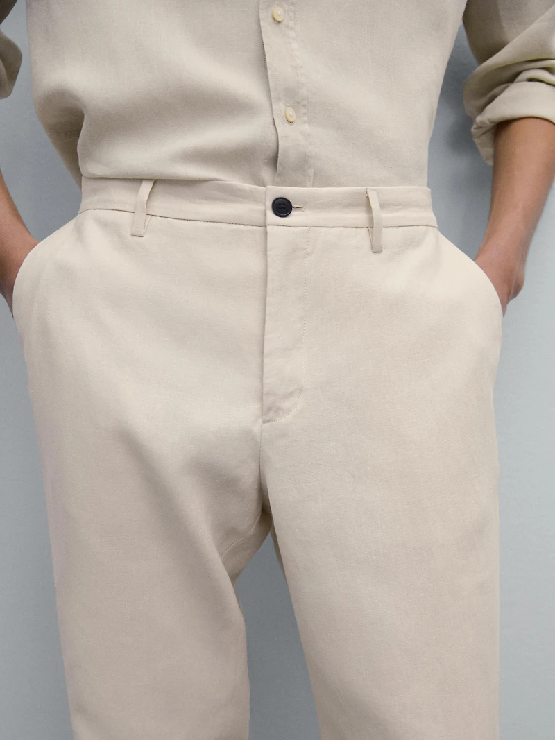 100% linen regular fit trousers