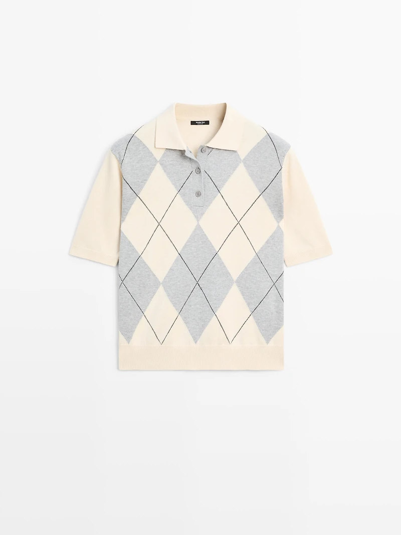 Argyle knit polo sweater