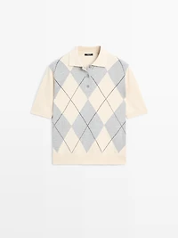 Argyle knit polo sweater