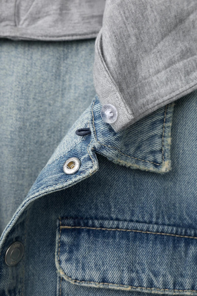 DENIM OVERSHIRT WITH REMOVABLE HOODIE