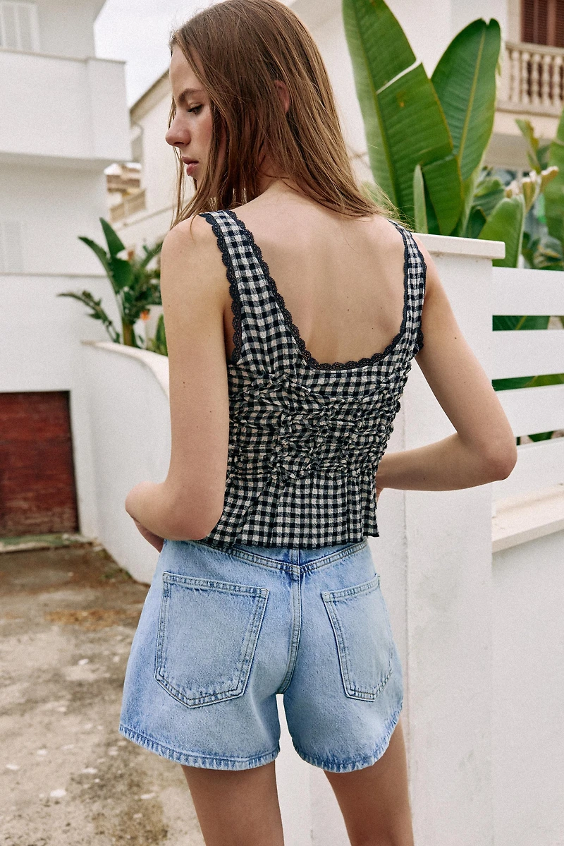 DRAPED GINGHAM TOP