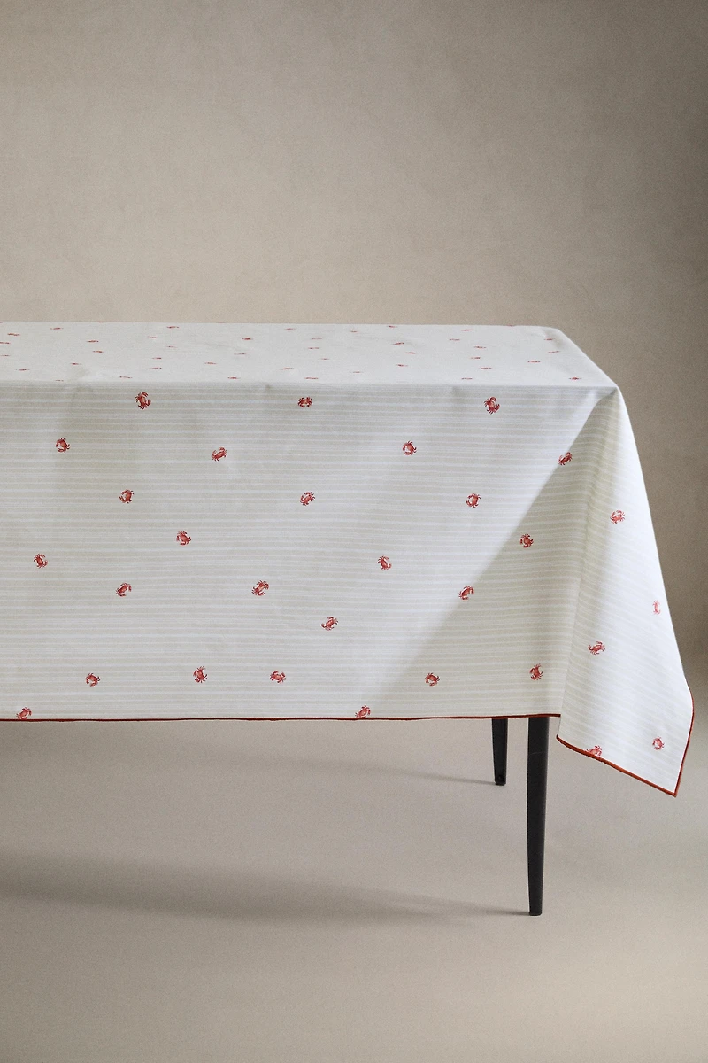 CRAB PRINT RESIN-COATED COTTON TABLECLOTH