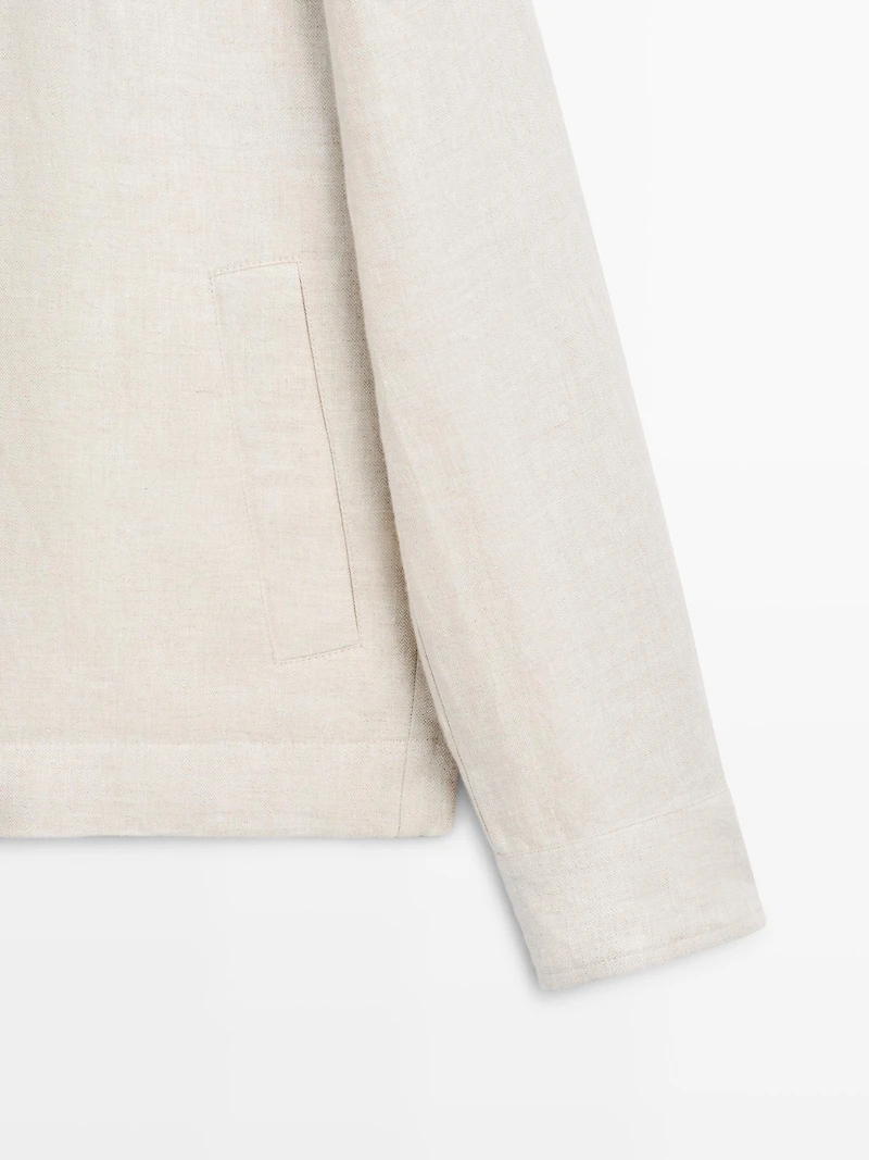 Short linen jacket with herringbone detail