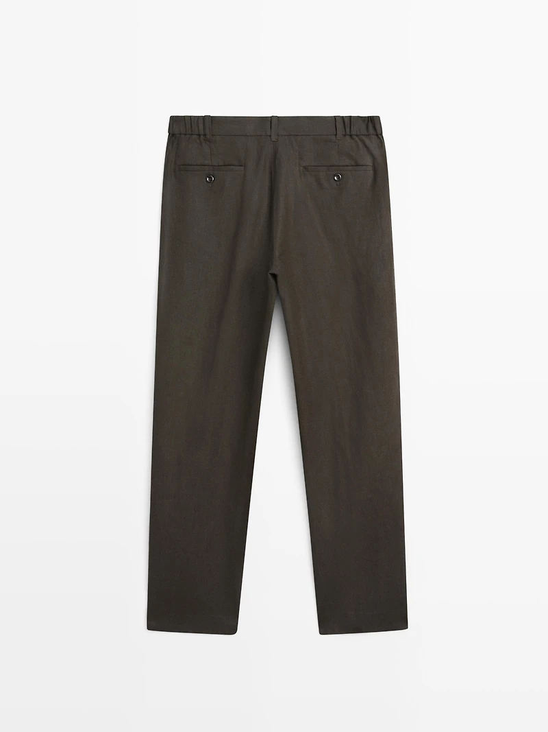 Tapered fit linen trousers