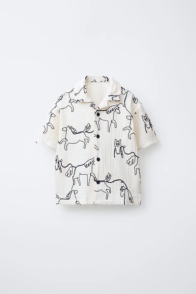 HORSE EMBOSSED PRINT TEXTURED SHIRT