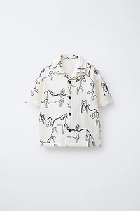 HORSE EMBOSSED PRINT TEXTURED SHIRT