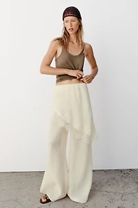 WIDE LEG PAREO PANTS WITH LACE