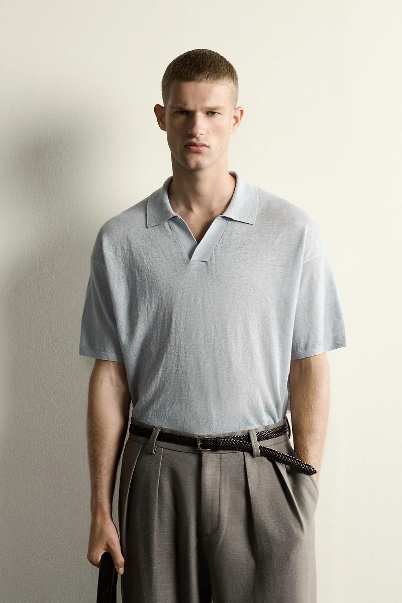 100% LINEN RELAXED FIT POLO SHIRT