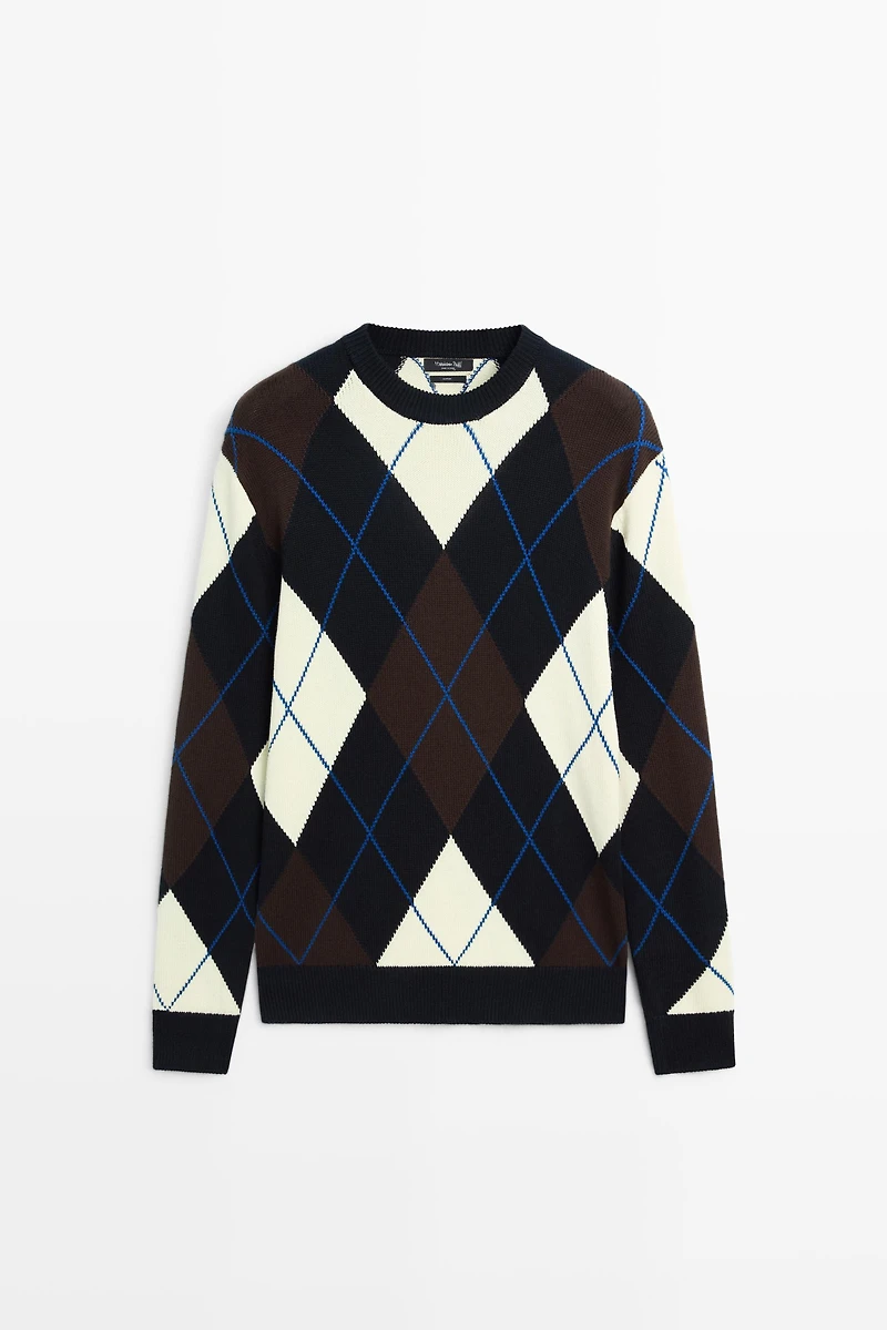 100% Cotton Argyle Knit Sweater