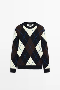100% Cotton Argyle Knit Sweater