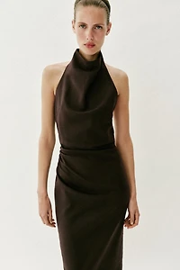 LINEN HALTER NECK MIDI DRESS