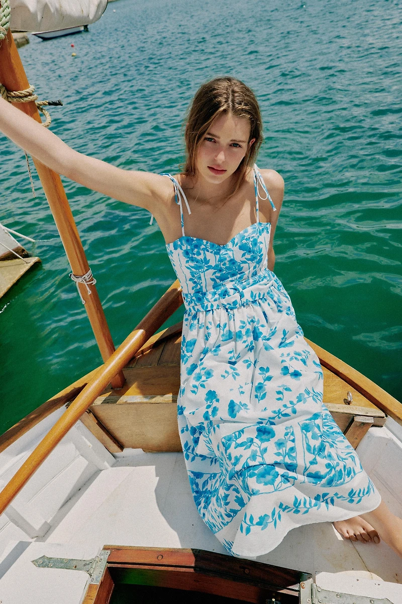 POPLIN PRINT MIDI DRESS