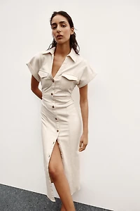 RUCHED WAIST MIDI DRESS