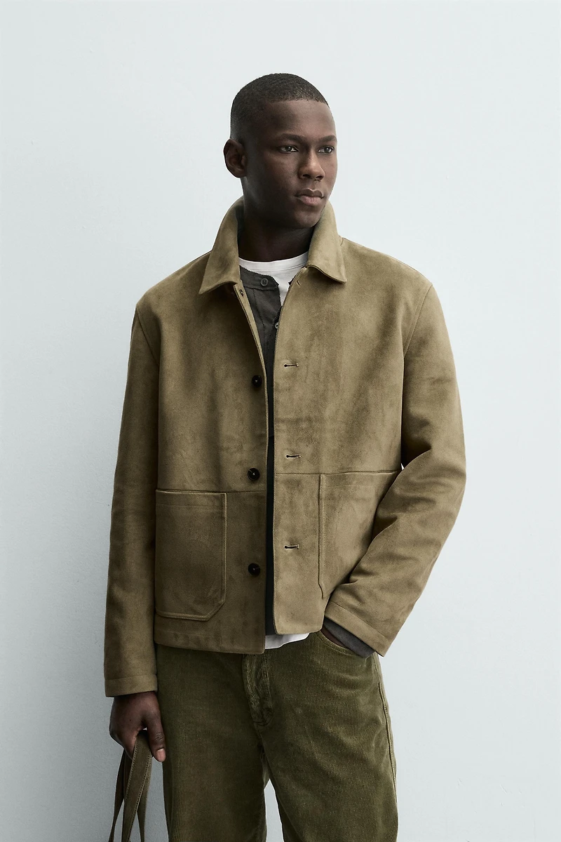 FAUX SUEDE JACKET WITH POCKETS