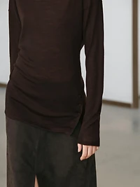 Draped wool blend top with batwing sleeves