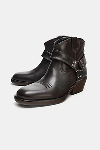 LEATHER COWBOY ANKLE BOOTS WITH RINGS