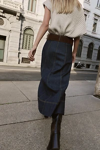 Z1975 BELTED DENIM MIDI WRAP SKIRT