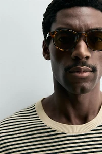 STRIPED COTTON LINEN KNIT T-SHIRT