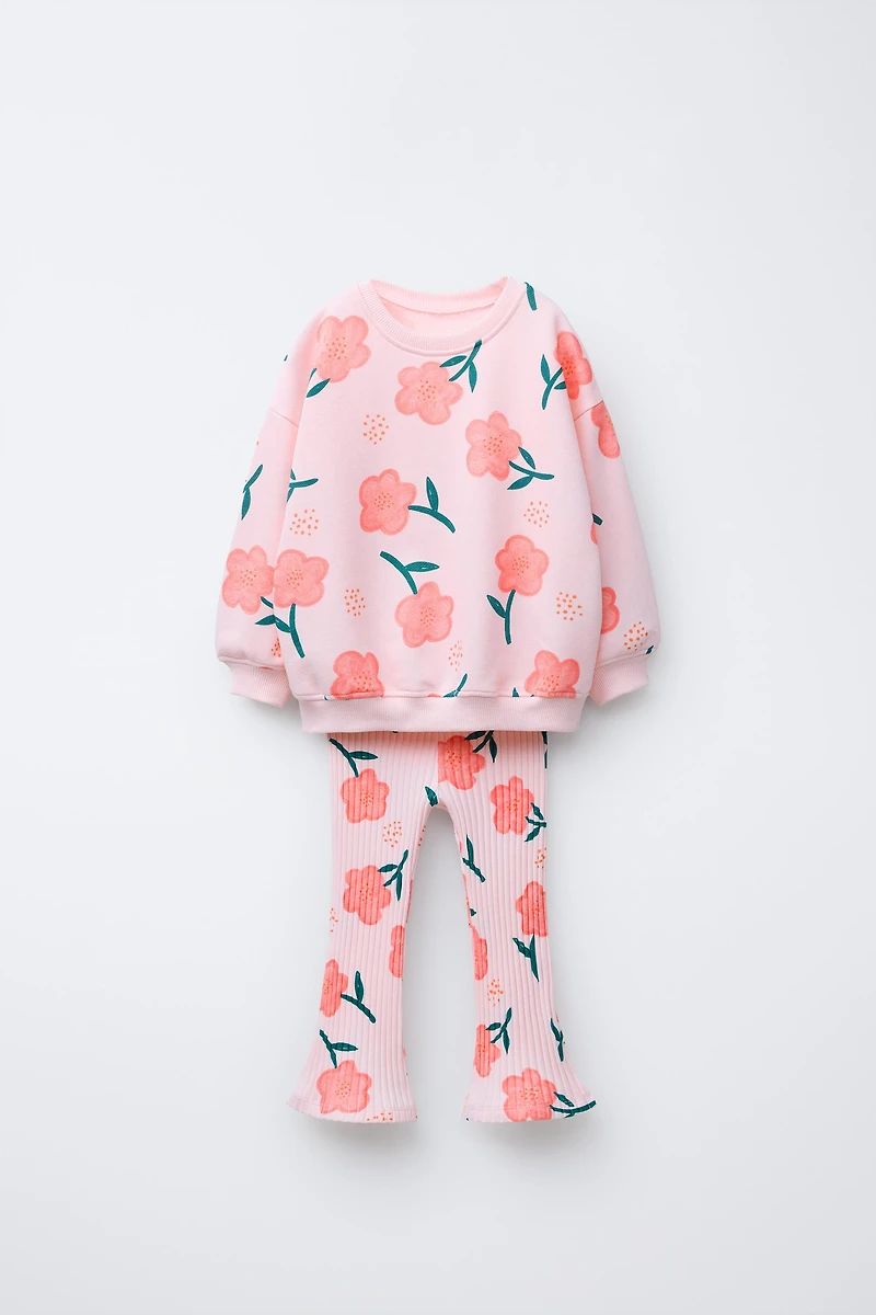 PRINTED RIB FLARE SWEATSHIRT AND LEGGING SET