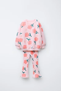 PRINTED RIB FLARE SWEATSHIRT AND LEGGING SET