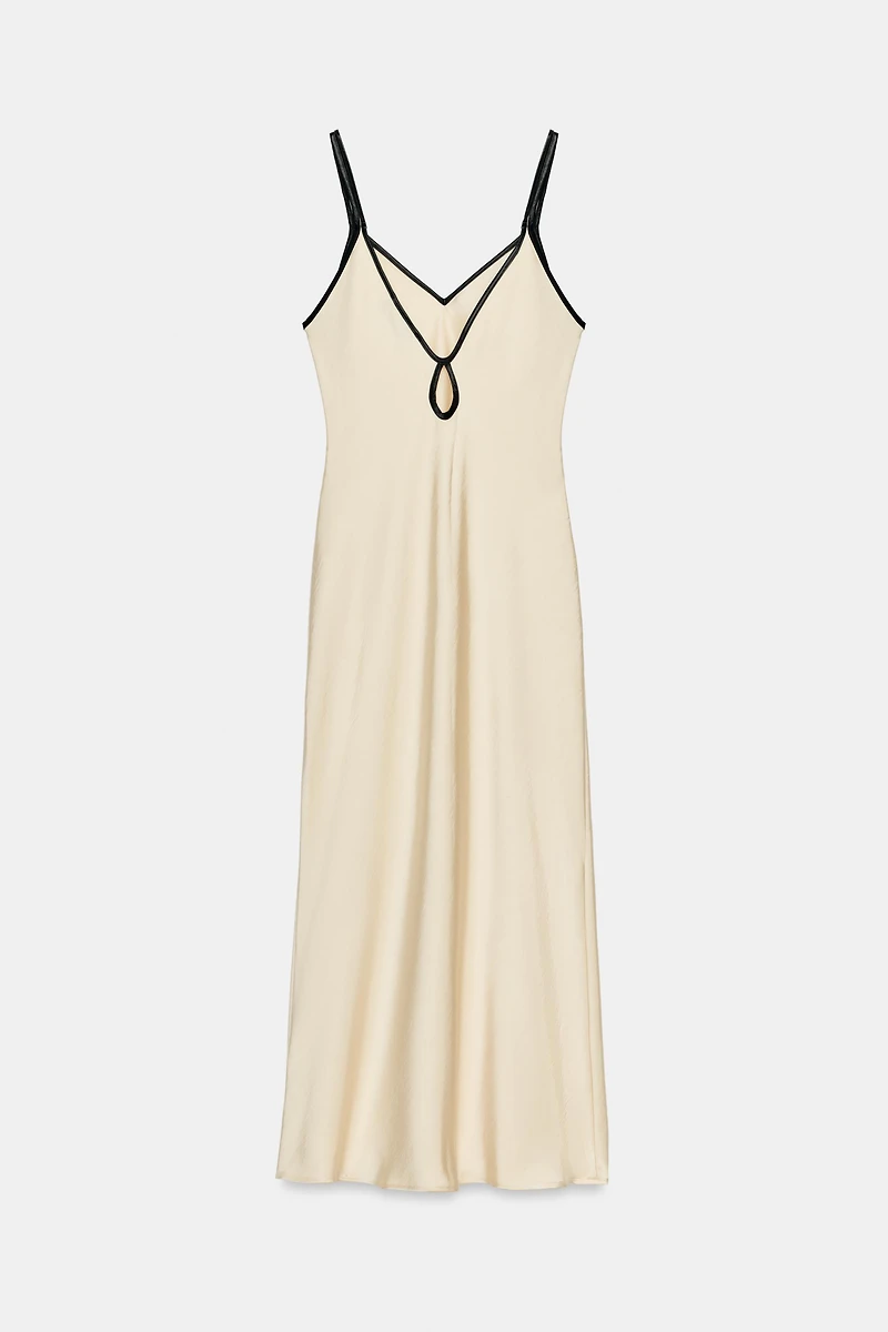 SATIN MIDI DRESS WITH CONTRAST PIPING