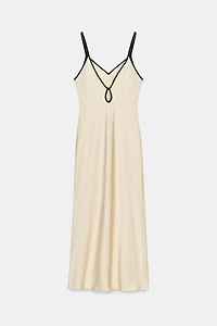 SATIN MIDI DRESS WITH CONTRAST PIPING