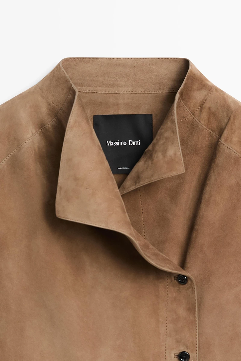 Veste à cordon en cuir et daim