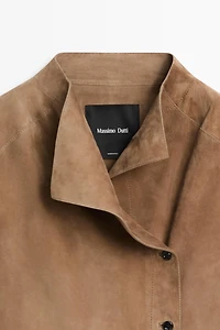 Veste à cordon en cuir et daim