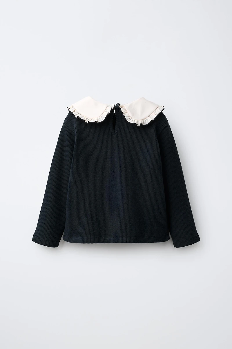 SOFT-TOUCH EMBROIDERED PETER PAN COLLAR SWEATSHIRT