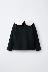 SOFT-TOUCH EMBROIDERED PETER PAN COLLAR SWEATSHIRT
