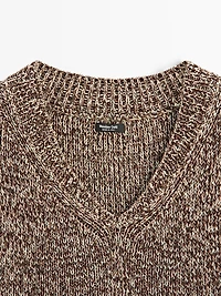 Mouliné cotton V-neck top