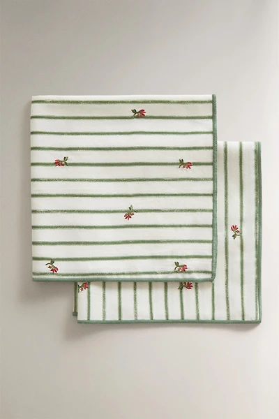 STRIPED EMBROIDERED FLORAL NAPKINS (SET OF 2)