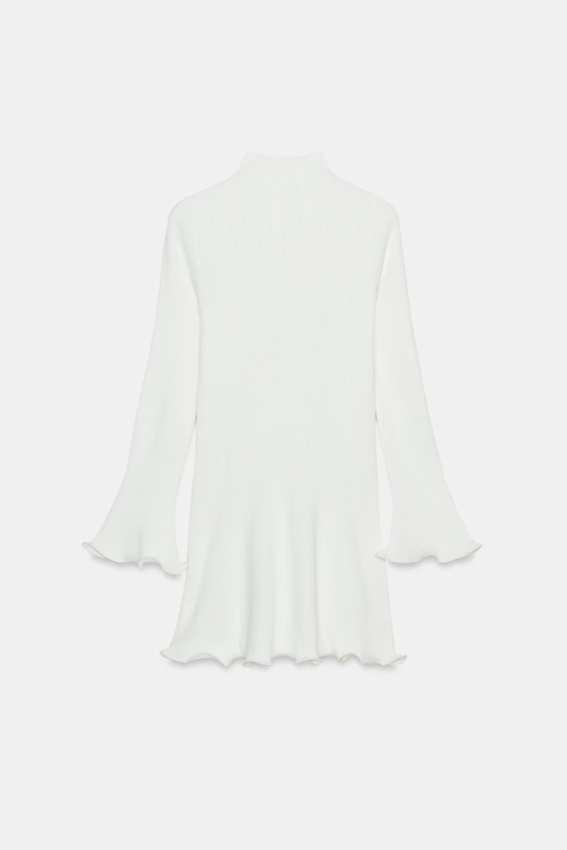 RIBBED KNIT DRESS WITH WAVY TRIM