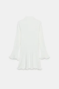 RIBBED KNIT DRESS WITH WAVY TRIM