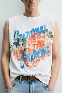 WASHED KNIT PRINTED TANK TOP