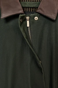 CONTRAST FAUX LEATHER COLLAR TRENCH COAT ZW COLLECTION