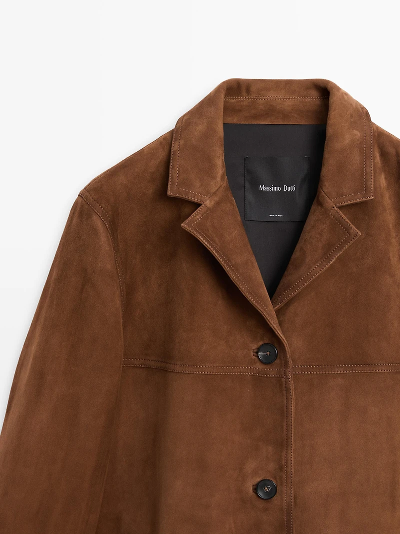 Manteau long en cuir finition daim