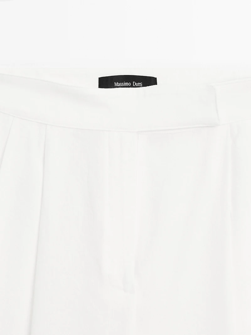 Linen blend darted palazzo trousers