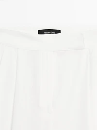 Linen blend darted palazzo trousers