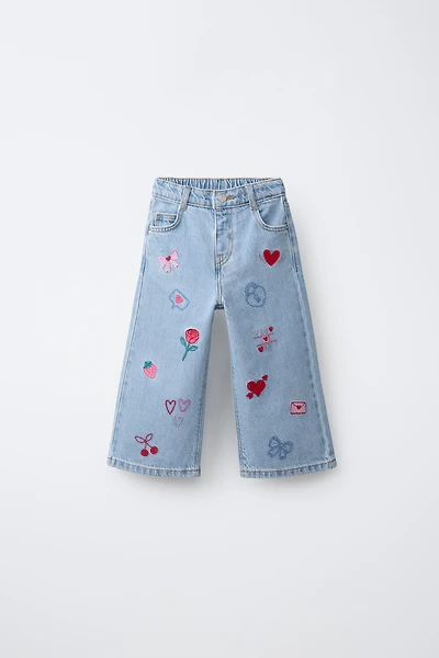 EMBROIDERED WIDE LEG JEANS