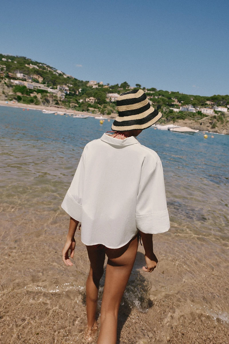 100% RAFFIA STRIPED HAT