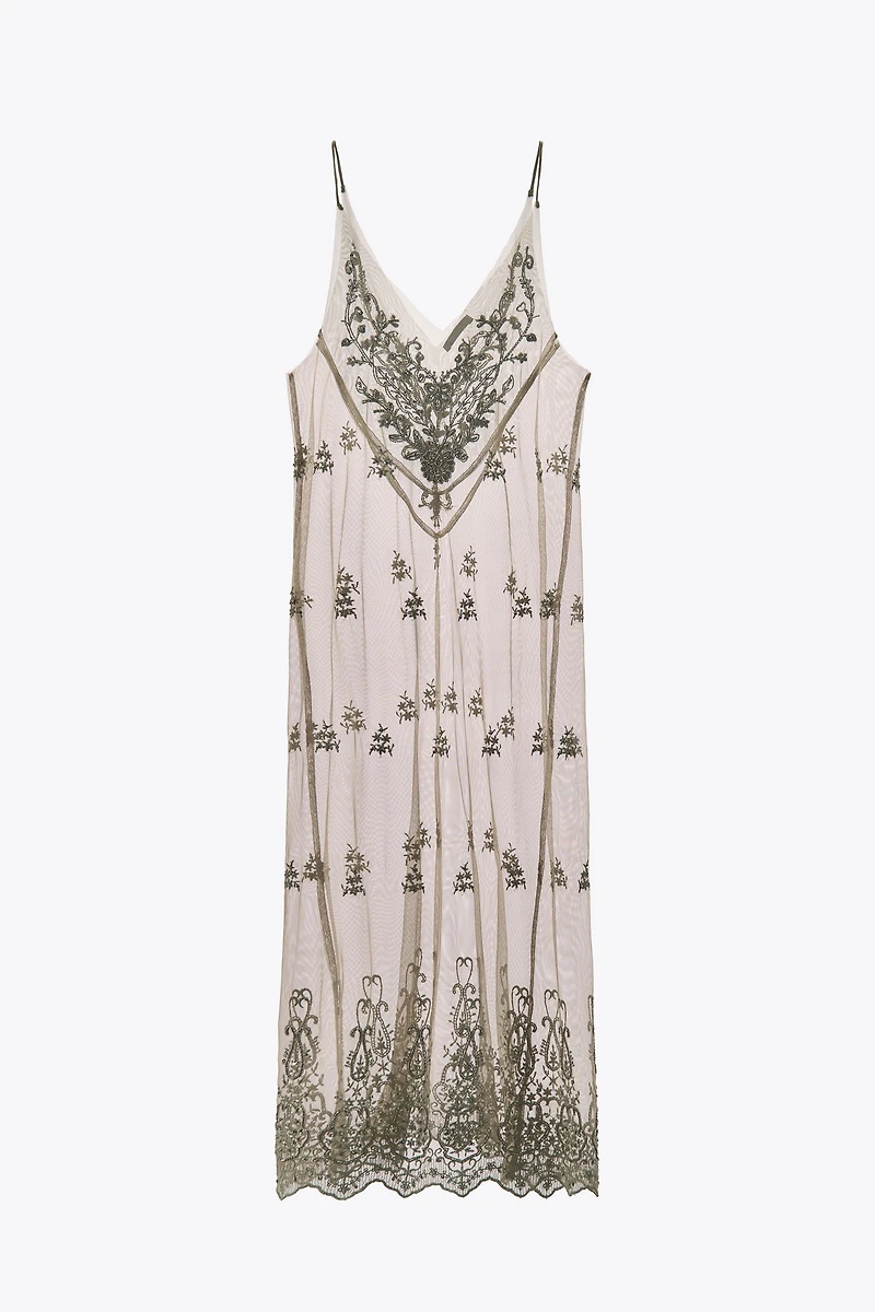 EMBROIDERED BEADED TULLE DRESS