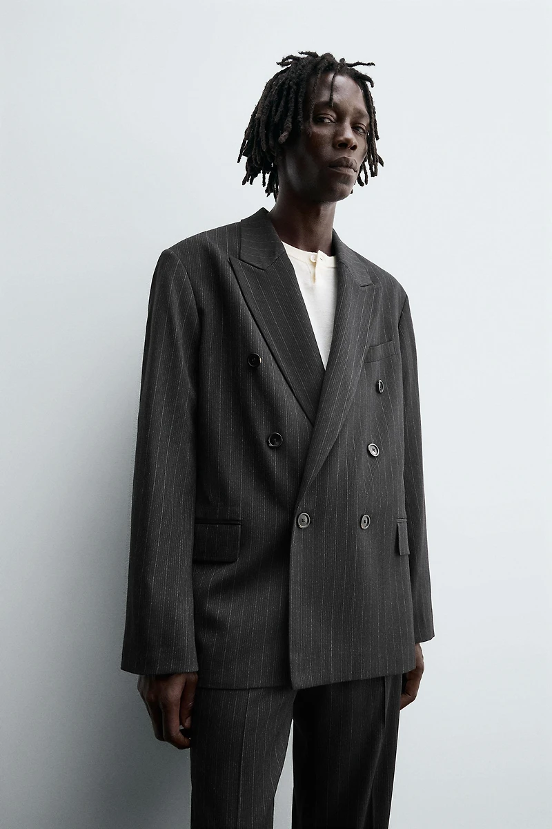 STRIPED DOUBLE BREASTED SUIT BLAZER