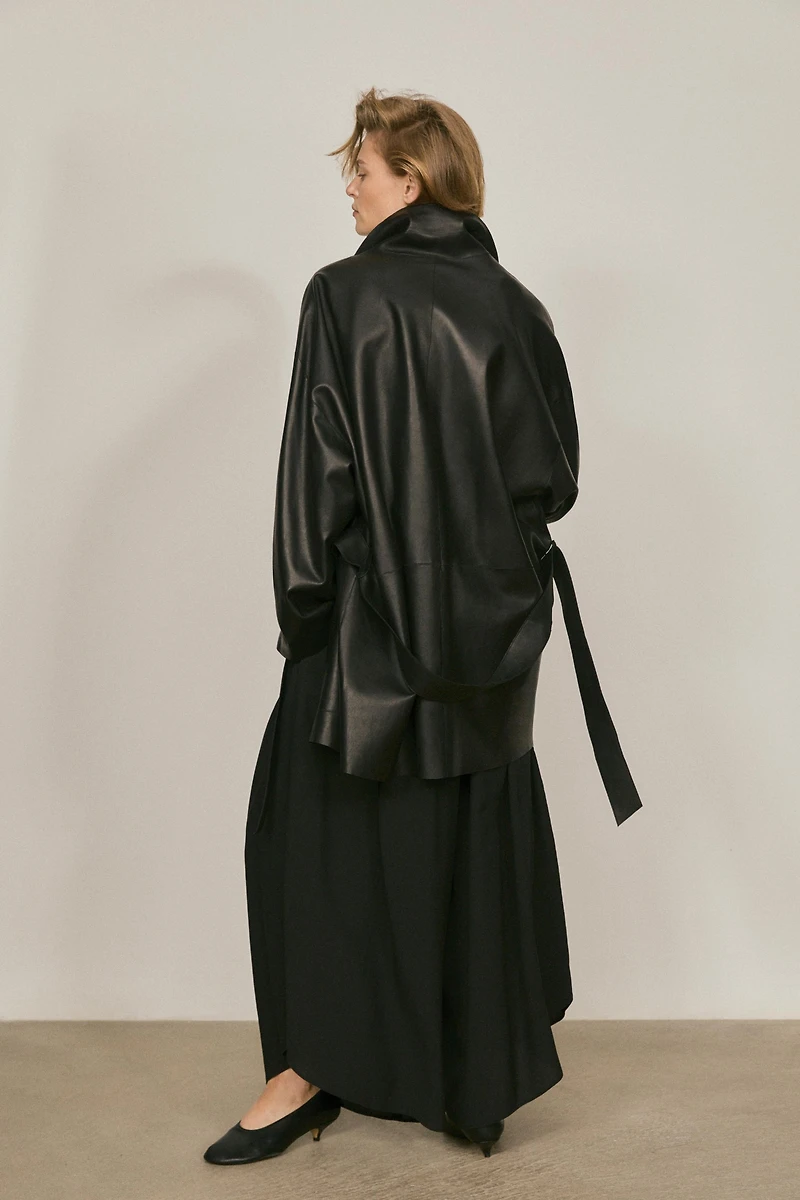 Long nappa leather jacket with tie - LIMITED EDITION