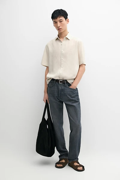 Regular fit 100% linen short sleeve shirt