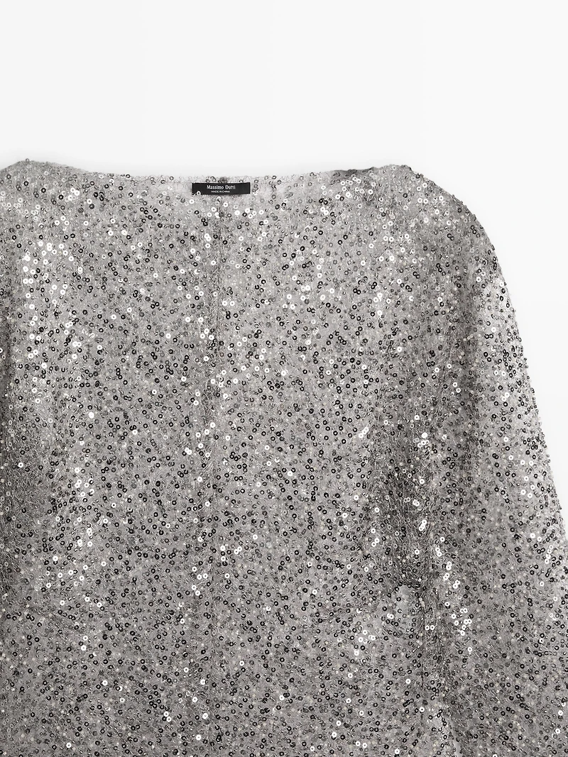 Sequinned blouse with cowl neck