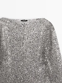 Sequinned blouse with cowl neck